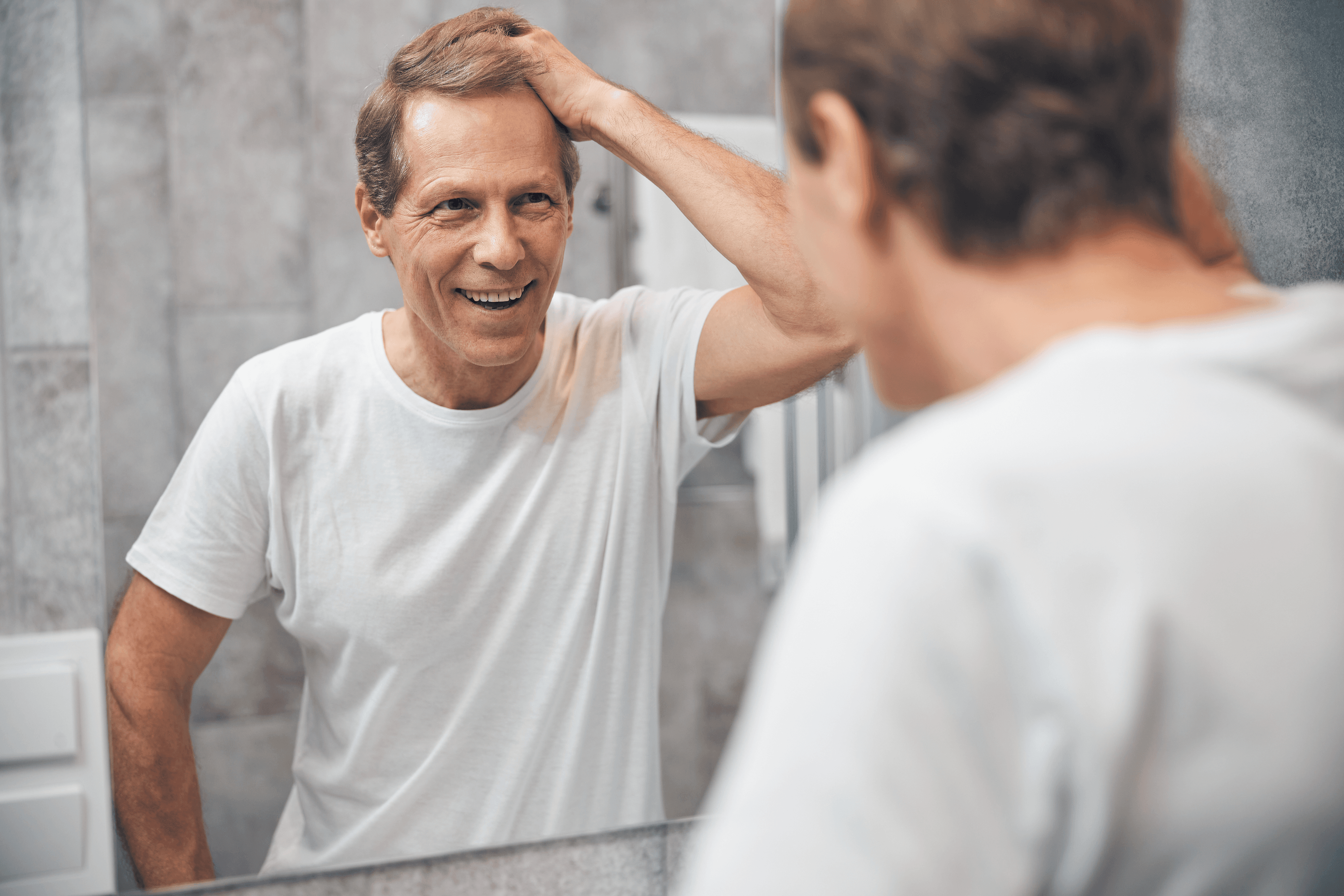 Happy man with hair