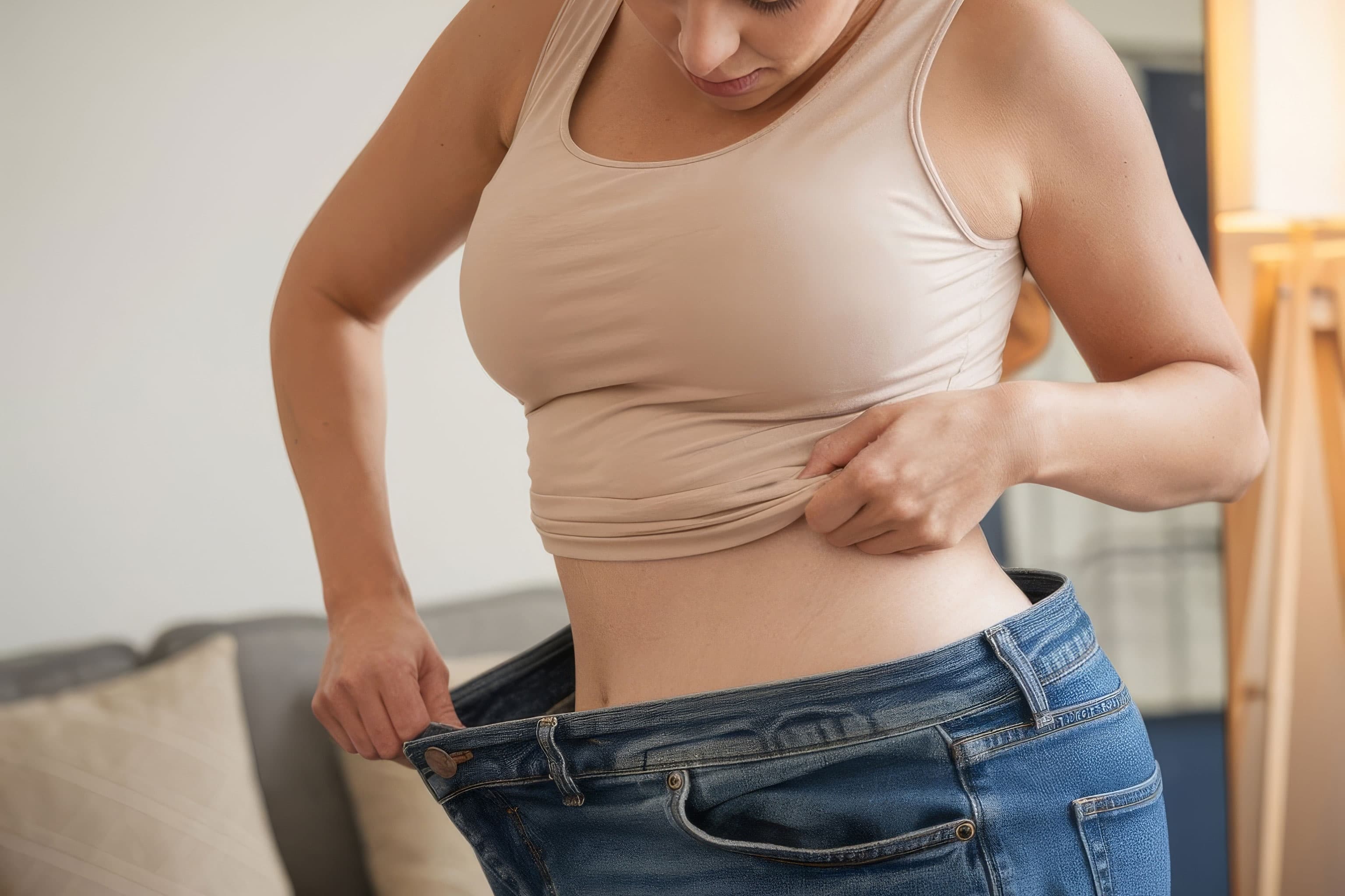 Happy woman who has lost her weight substantially